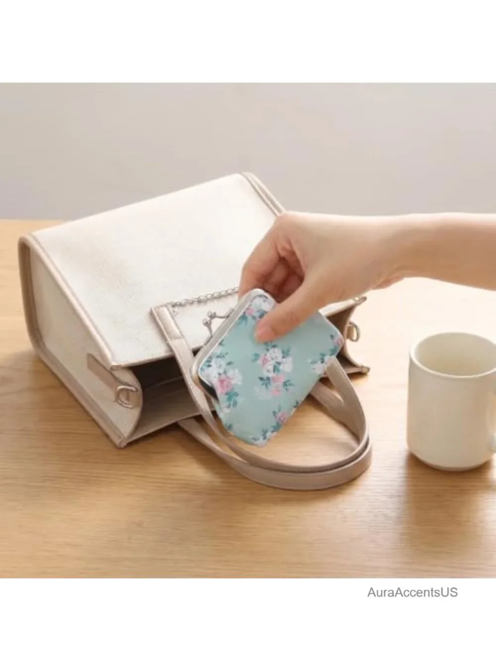Kiss Lock Coin Purse Floral PU Leather Mini Wallet for Women